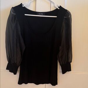 Lucy Paris Black Blouse with Sheer Sleeves
